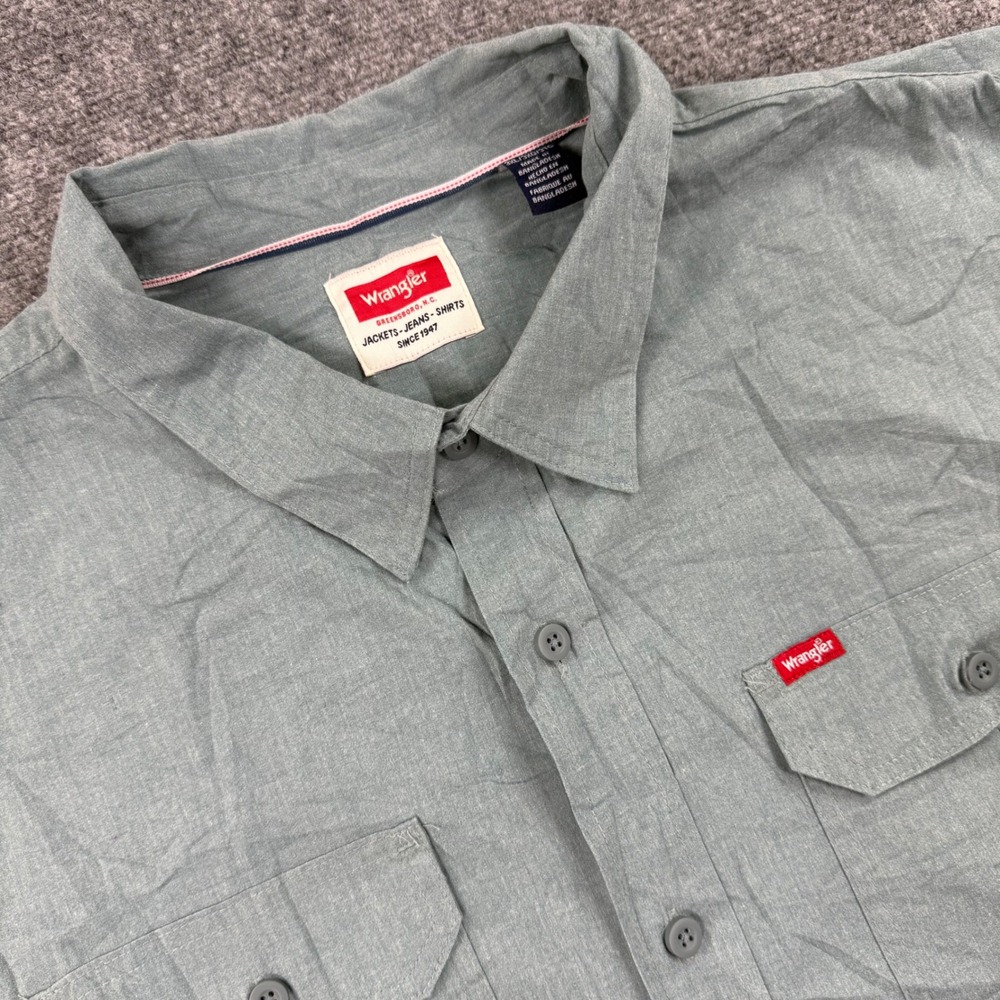 Wrangler Button Down Shirt 3XL Green Short Sleeve Stretch Work Mens